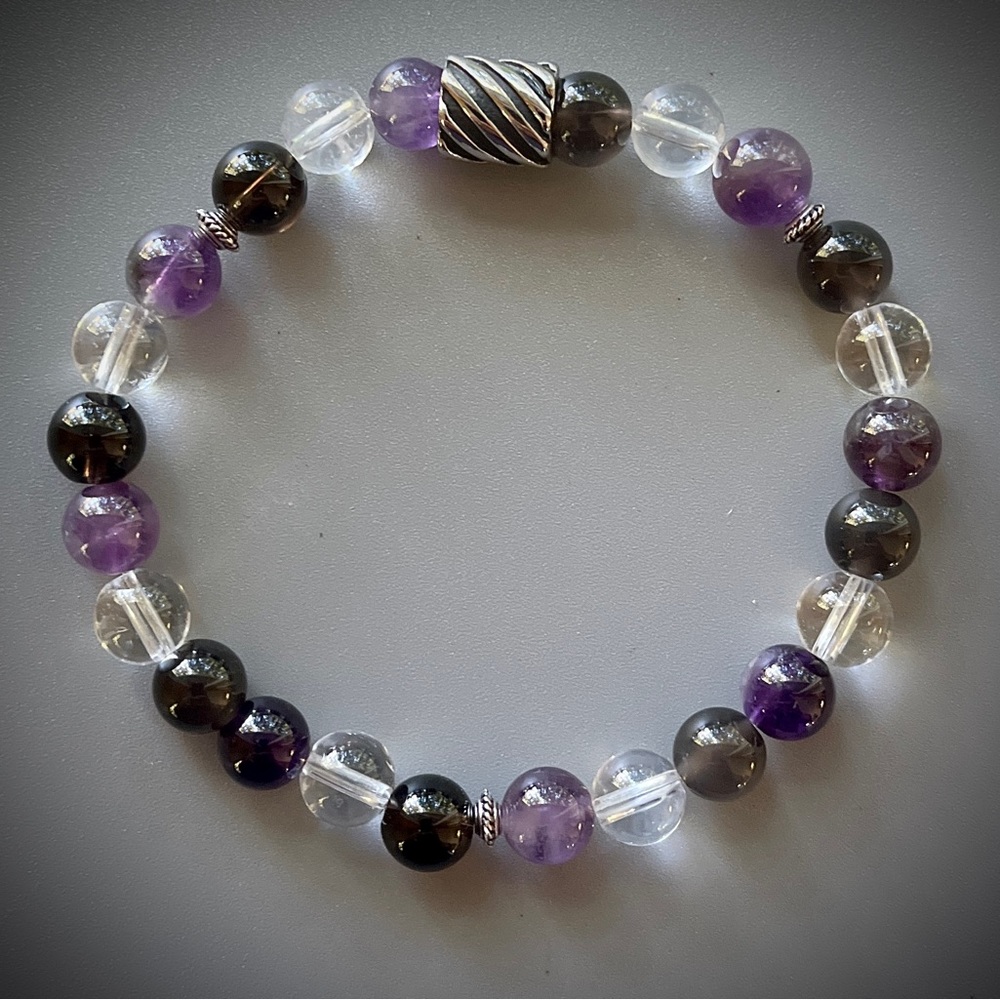 Sleep Aid Healing Bracelet Amethyst, Smoky Quartz, Crystal Handcrafted
